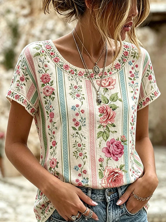 Kvinders Vintage blomsterkunst Print Casual Top Casual Top Case
