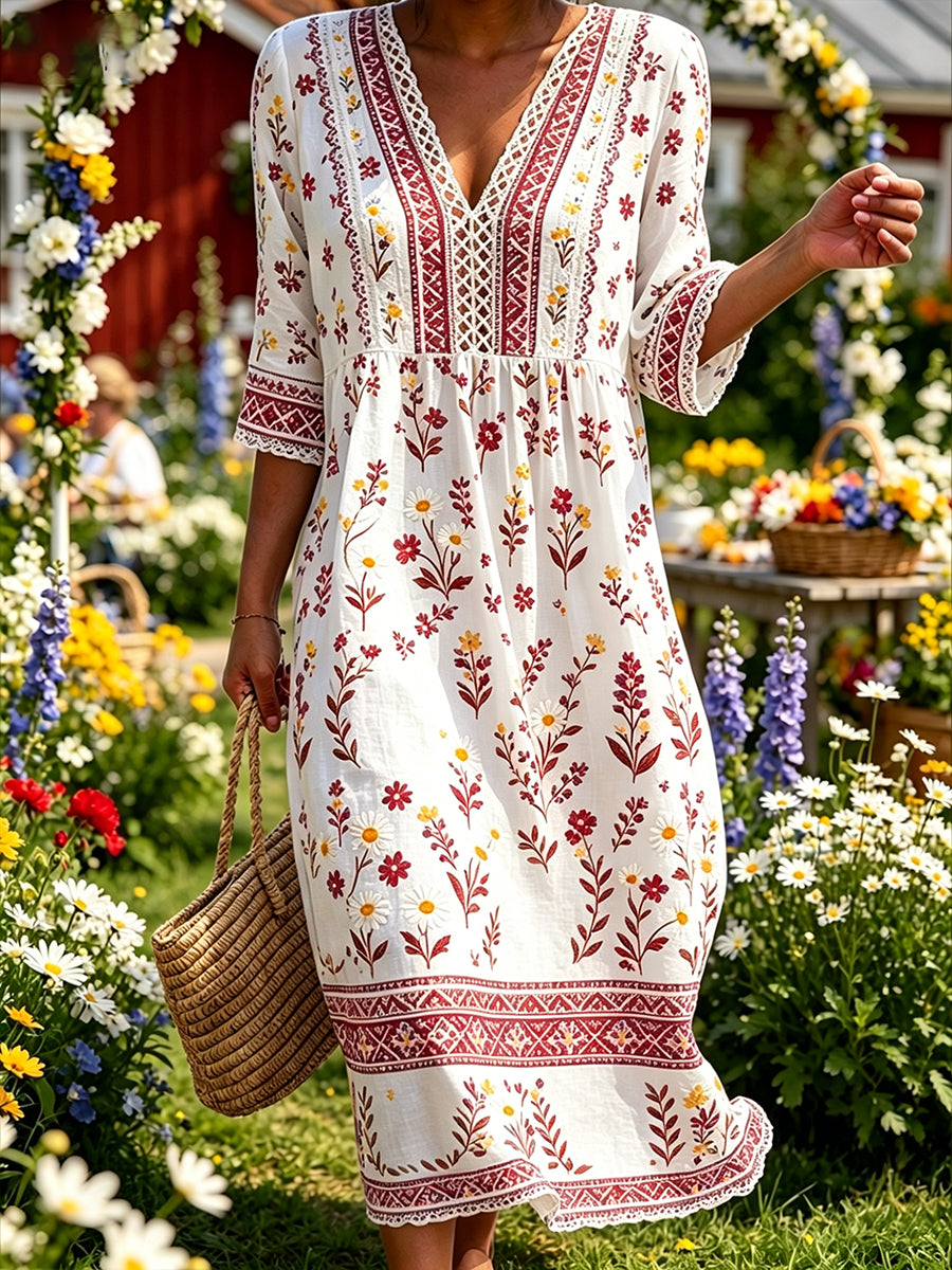 Kvinders midsommerkjole med blomsterprint og afslappet stil