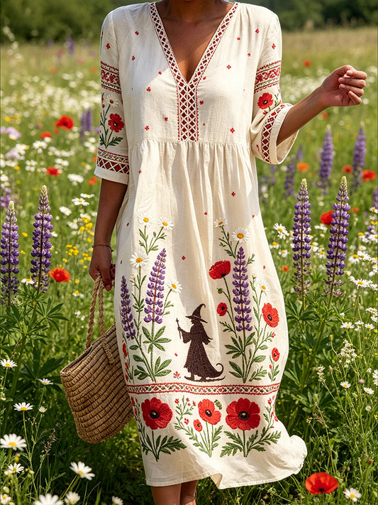 Kvinders midsommerkjole med blomsterprint og afslappet stil