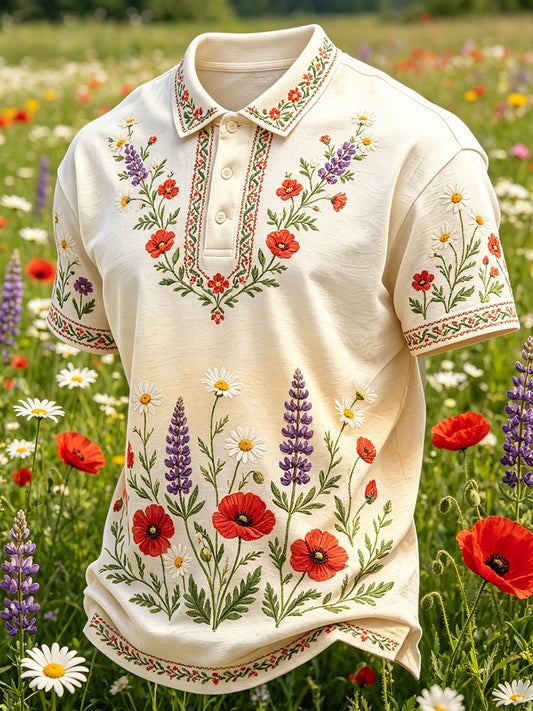 Mænds poloshirt med sommerblomsterprint