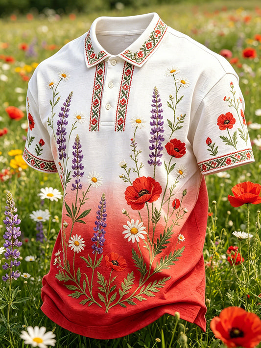 Mænds poloshirt med sommerblomsterprint