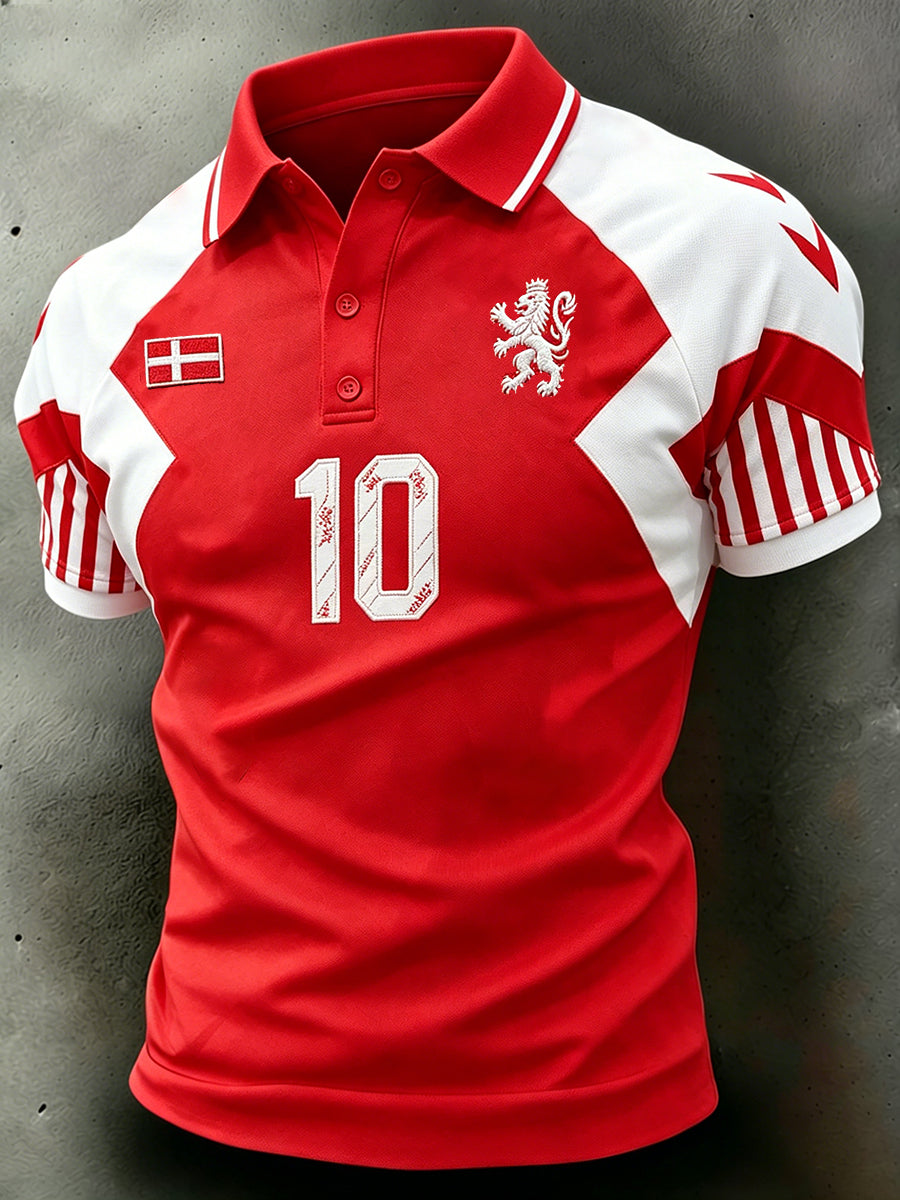 Herrepolo med raglanærmer og fodboldmotiv