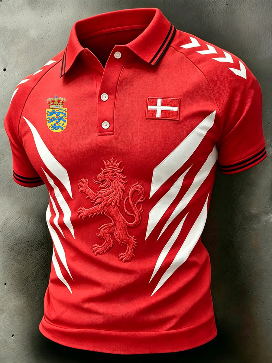 Mænds Raglan-ærme Polo skjorte med fodbold-tema print
