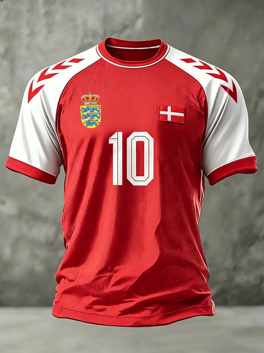 Herre-raglan-T-shirt med fodboldmotiv