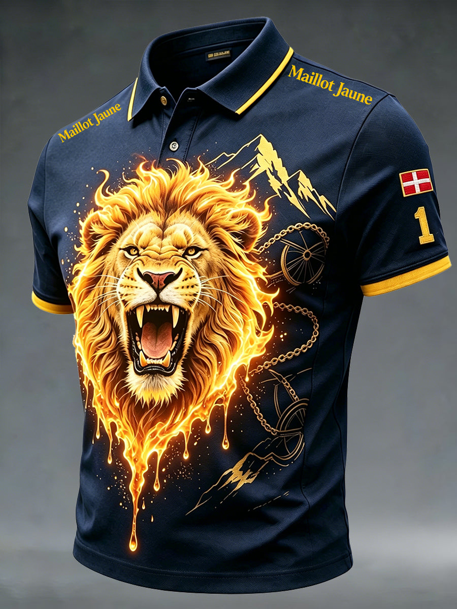 Mænds Tour De France-tema Polo skjorte med flamme løve Print