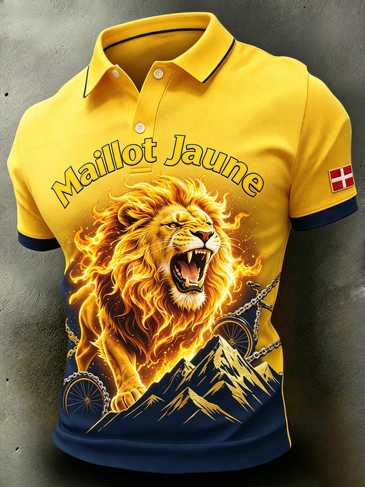 Herrepolo med Tour de France-tema og flammeløveprint