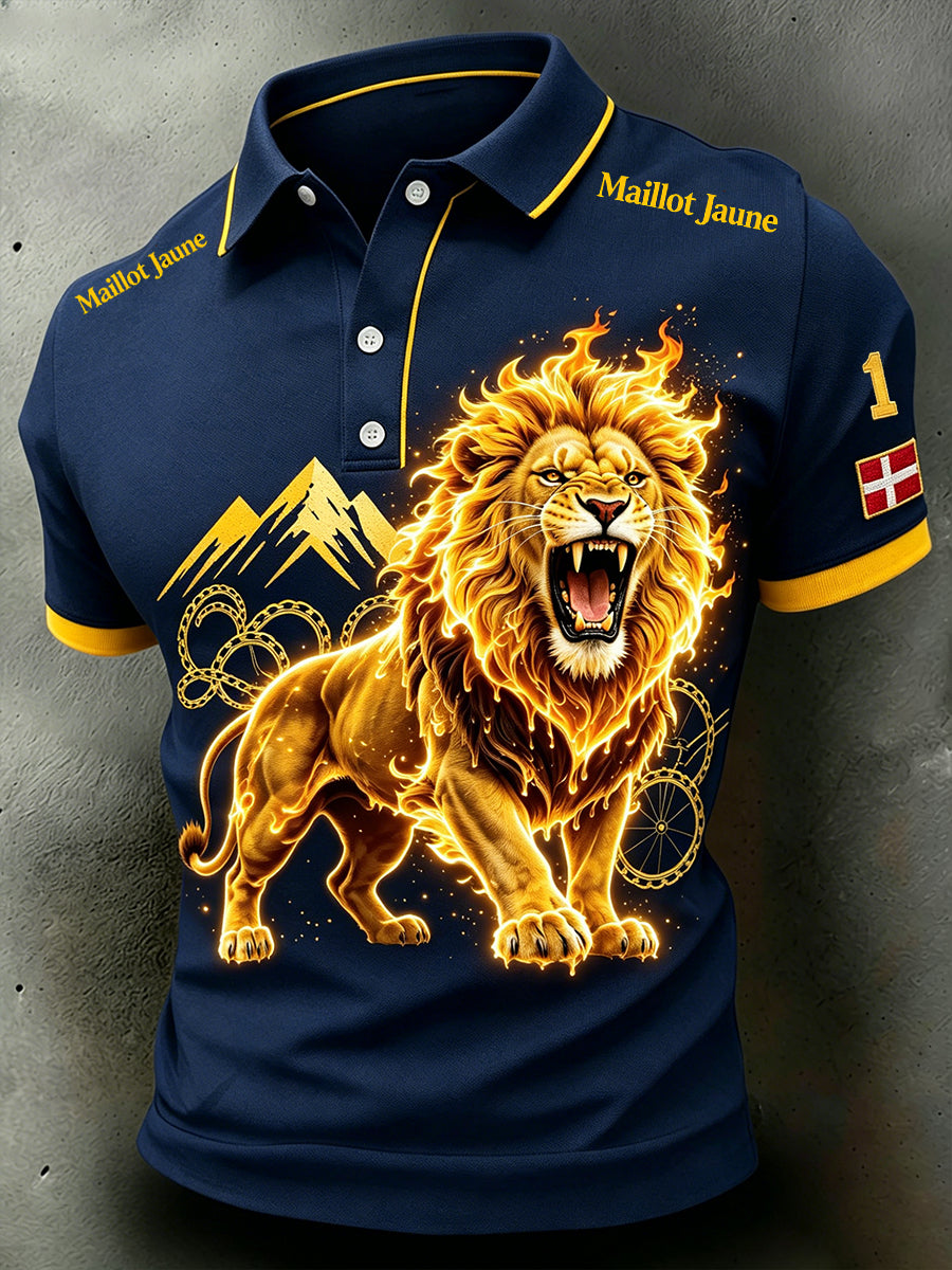 Herrepolo med Tour de France-tema og flammeløveprint