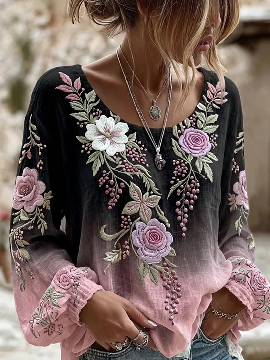 Retro blomsterkunst udskrive Casual Cotton-Linen