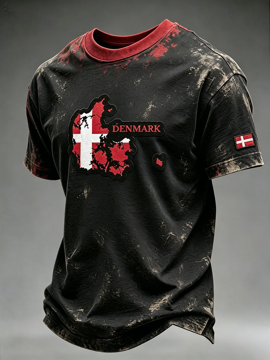 Mænds nødstil broderet & trykt T-shirt