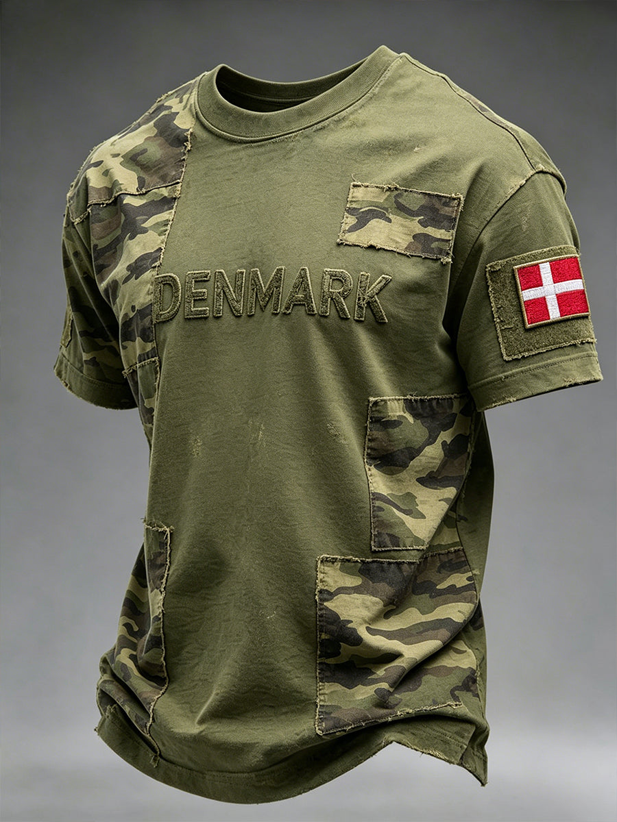 Mænds slidt camouflageprint t-shirt
