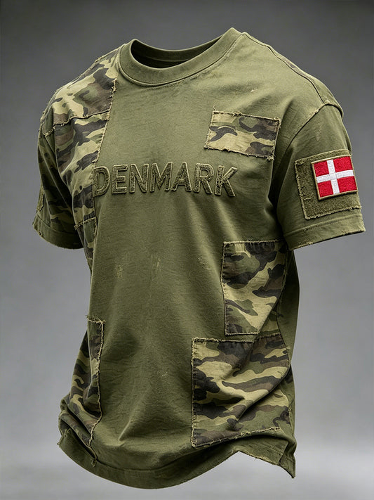 Mænds slidt camouflageprint t-shirt