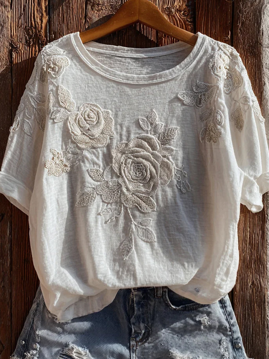 Retro blomsterkunst Print Casual & komfortabel T-shirt
