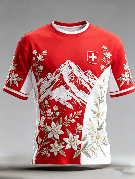 Mænds schweiziske flag farve Scheme Alpine Element kunst udskrive T-shirt