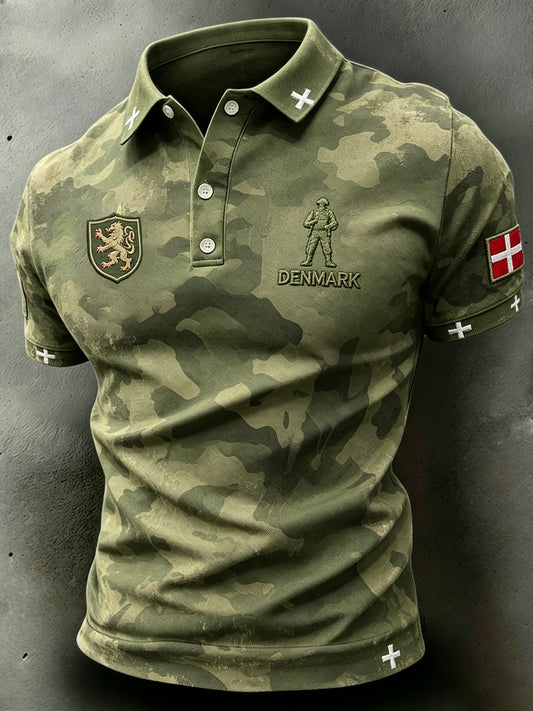 Mænds Casual Polo skjorte med nedtrykt camouflage Print og broderi accents