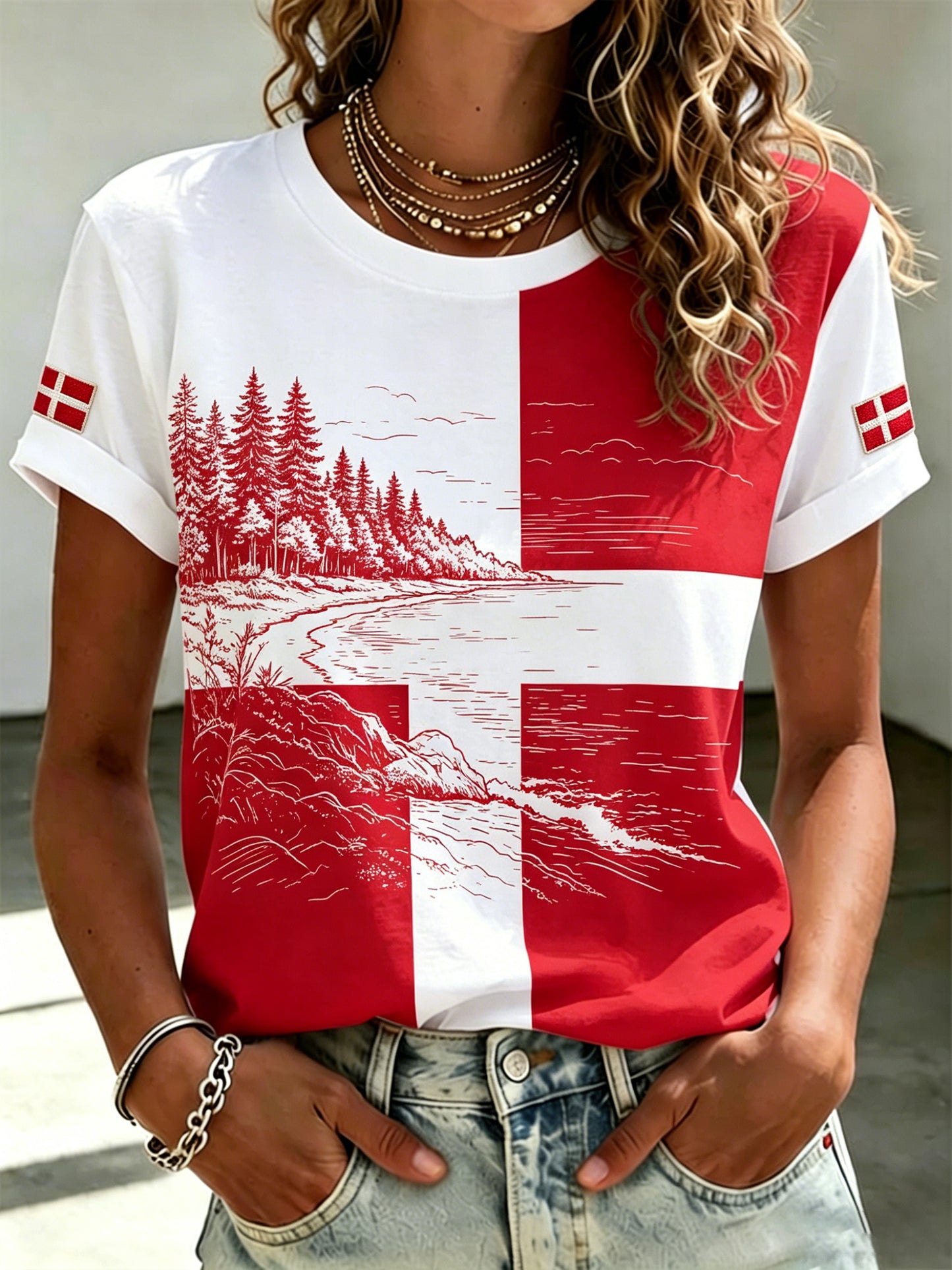 Kvinders ferie-tema trykt Casual T-shirt