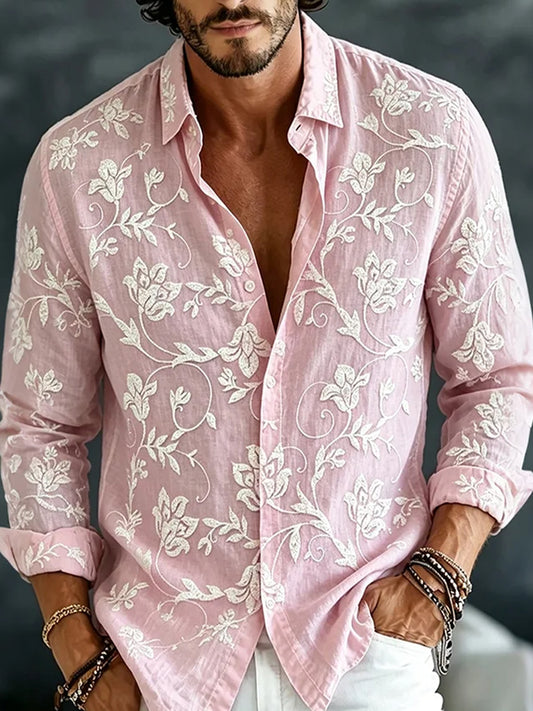 Mænds Retro Abstract kunst Print Casual Cotton-Linen skjorte
