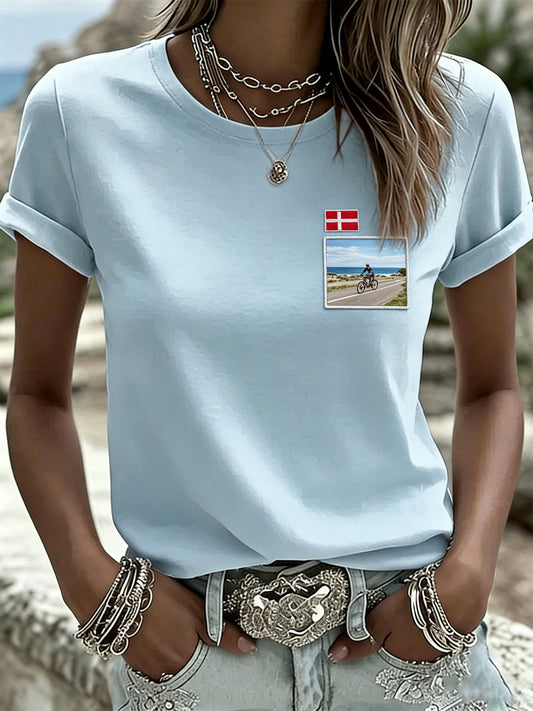 Kvinders Casual T-shirt med landskab Print