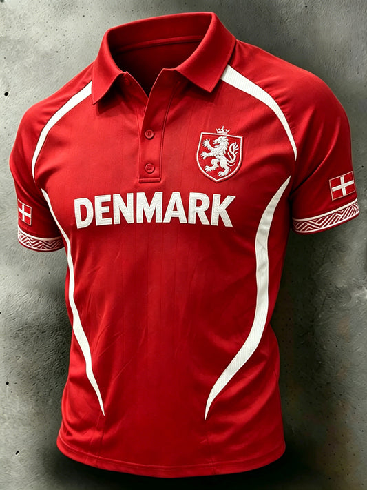 Herrefodboldtrøje i jersey-stil med print og raglanærmer – poloshirt