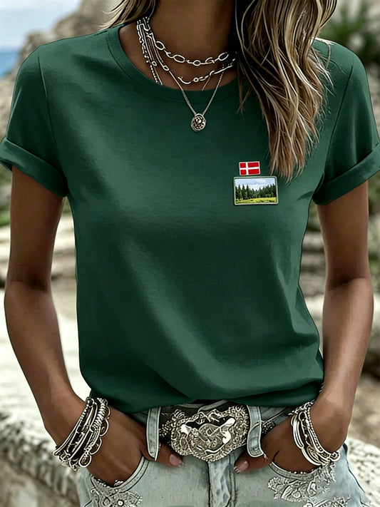 Kvinders afslappet t-shirt med landskabsprint