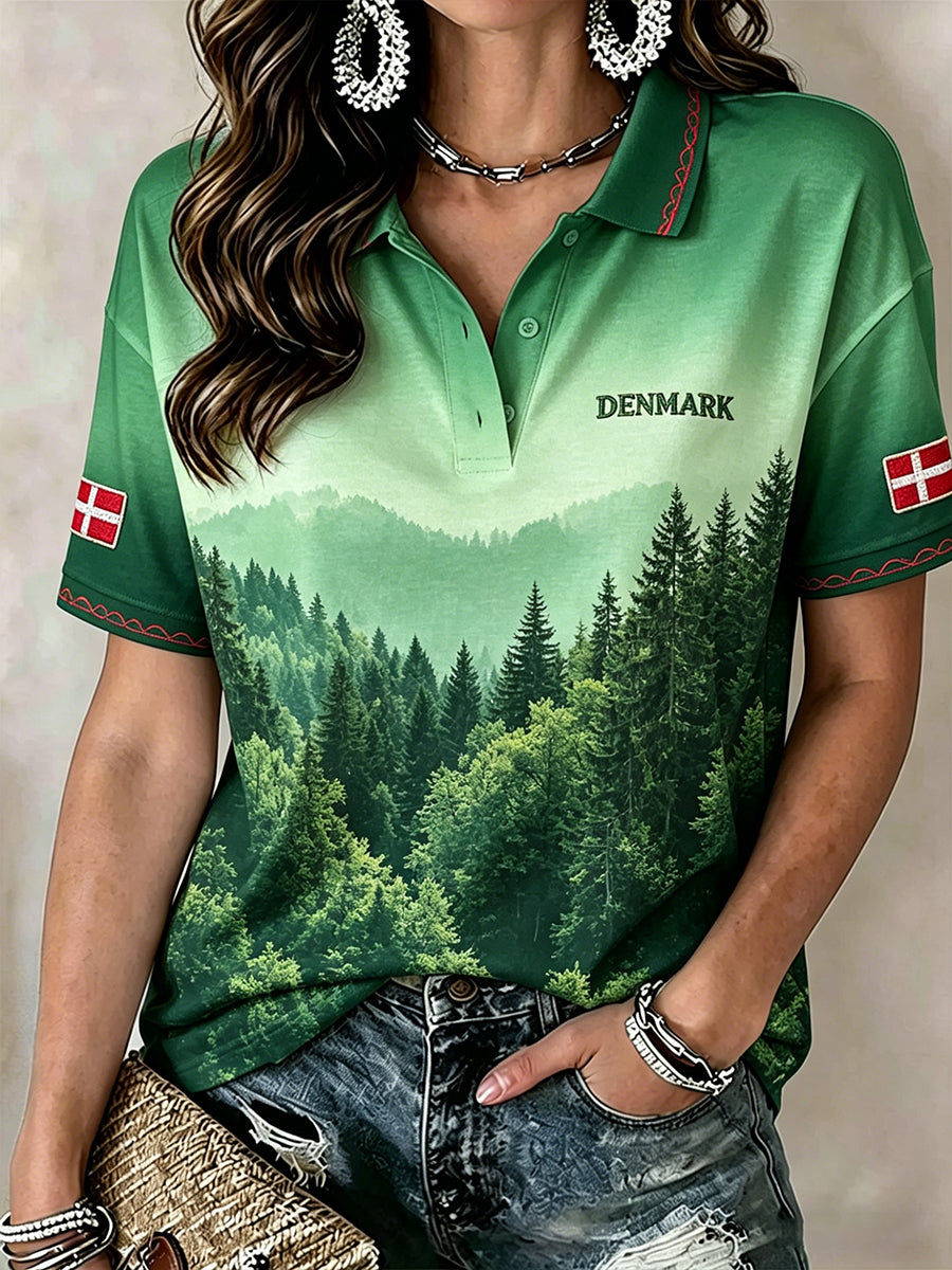 Kvinders afslappet resort-poloshirt med malerisk gradientprint