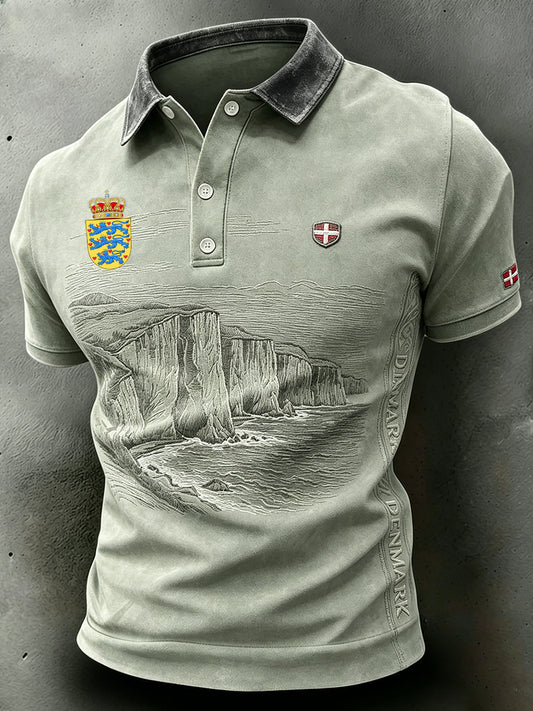 Mænds afslappet resort-poloshirt med naturskøn degradé-print