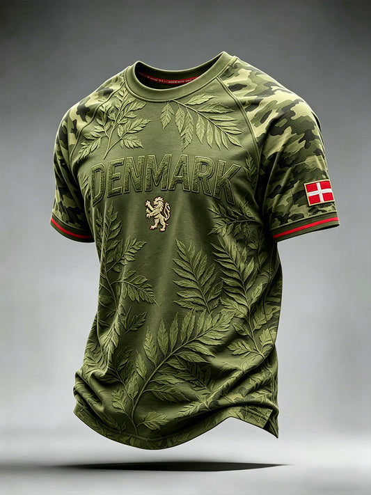 Mænds Retro Camouflage-Print Raglan T-shirt med løve Motivt