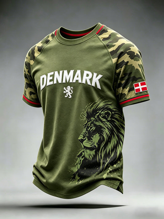 Mænds retro kamoufleret raglan-t-shirt med løvemotiv
