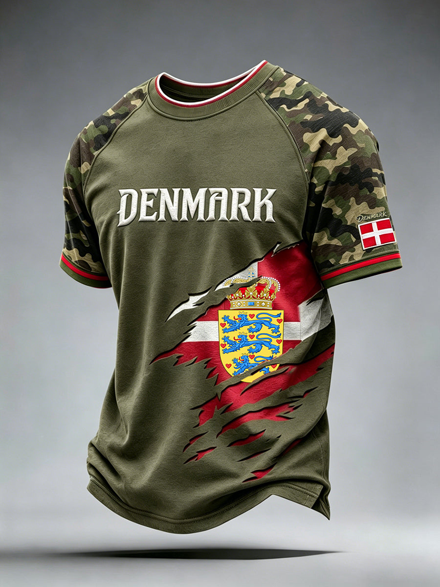 Mænds retro kamoufleret raglan-t-shirt med løvemotiv