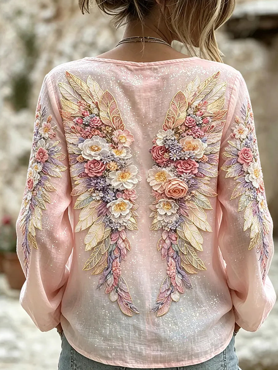 Kvinders vintage blomstermotiv kunsttryk afslappet top i bomuld-linен