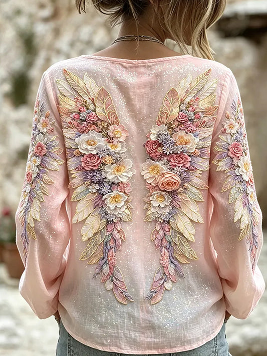 Kvinders vintage blomstermotiv kunsttryk afslappet top i bomuld-linен