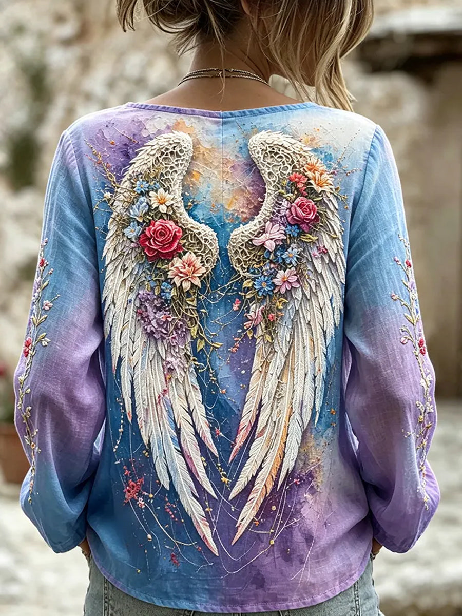 Kvinders vintage blomstermotiv kunsttryk afslappet top i bomuld-linен