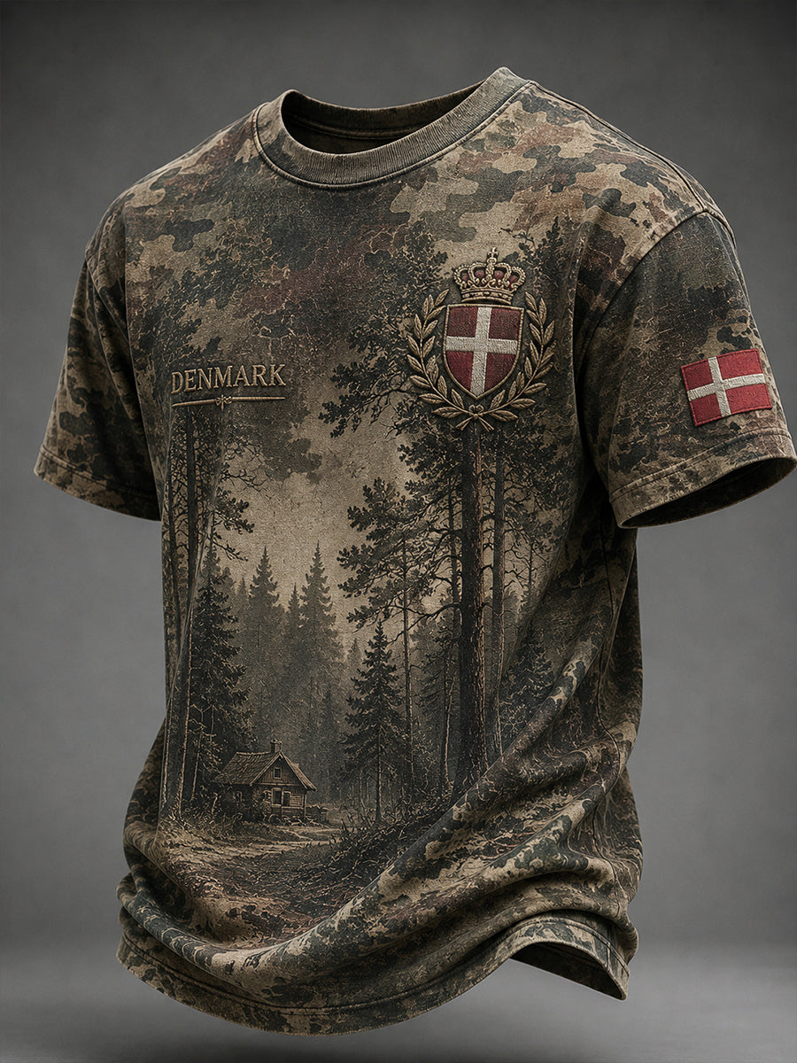 Mænds Retro forstyrret skov camouflage Print kortærme T-shirt