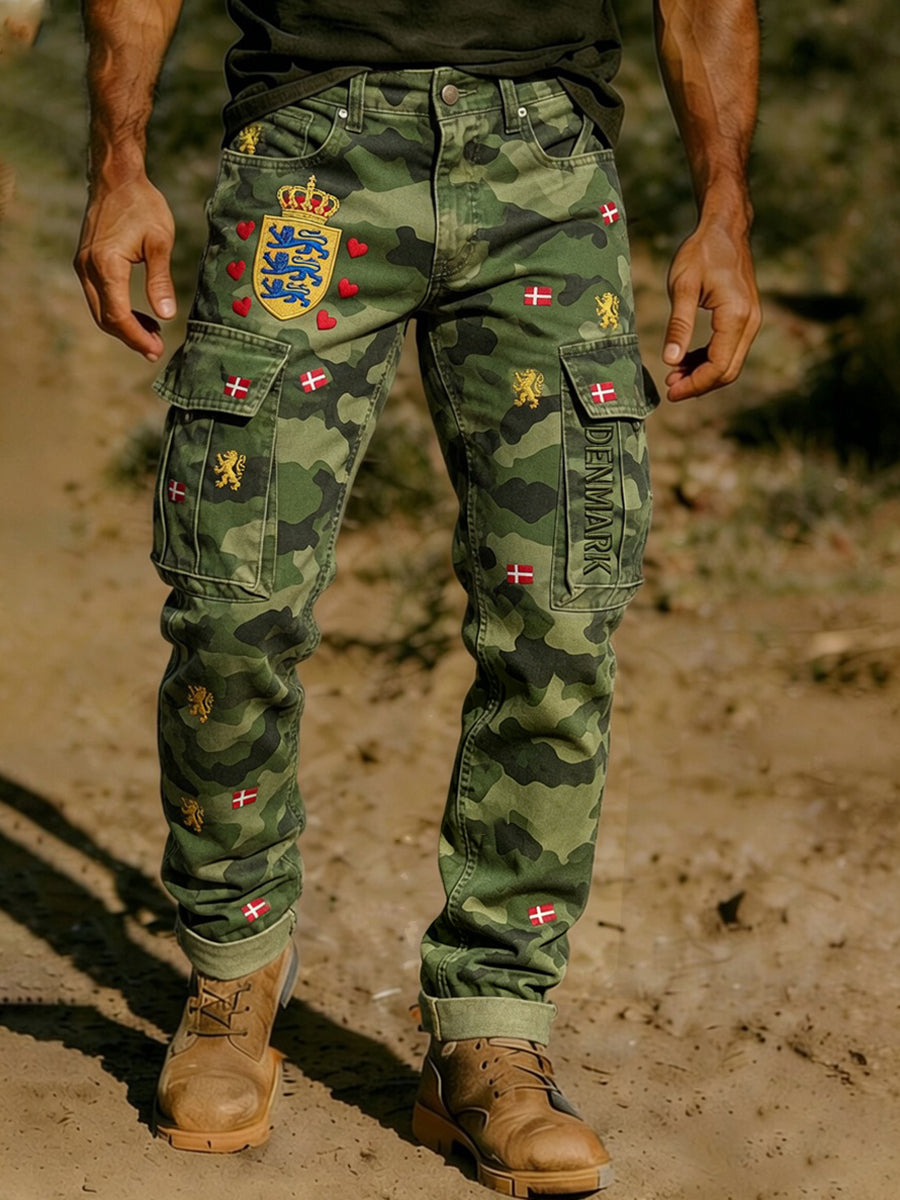 Mænds Retro Distressed camouflage Print Cargo Buks