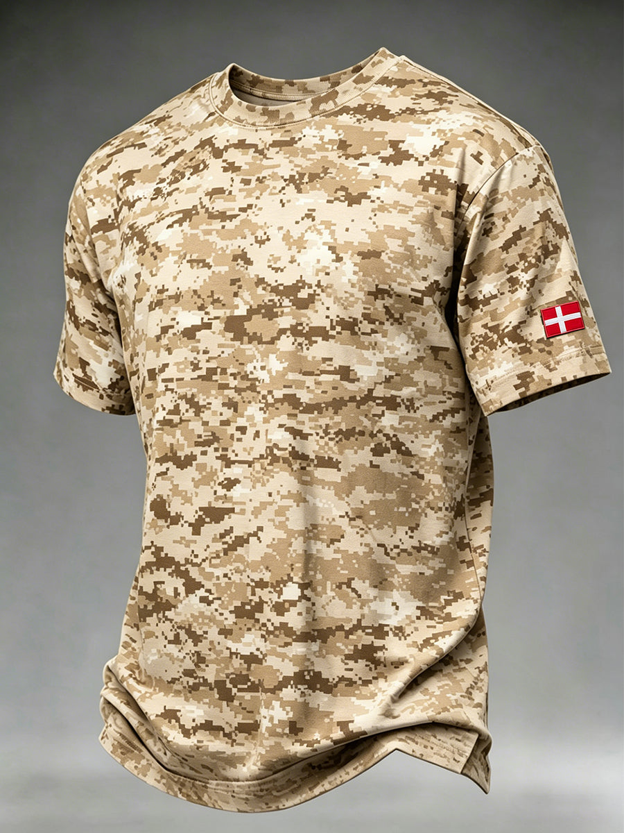 Mænds afslappet t-shirt med korte ærmer og camouflageprint