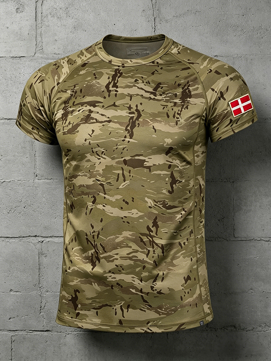 Mænds afslappet t-shirt med korte ærmer og camouflageprint