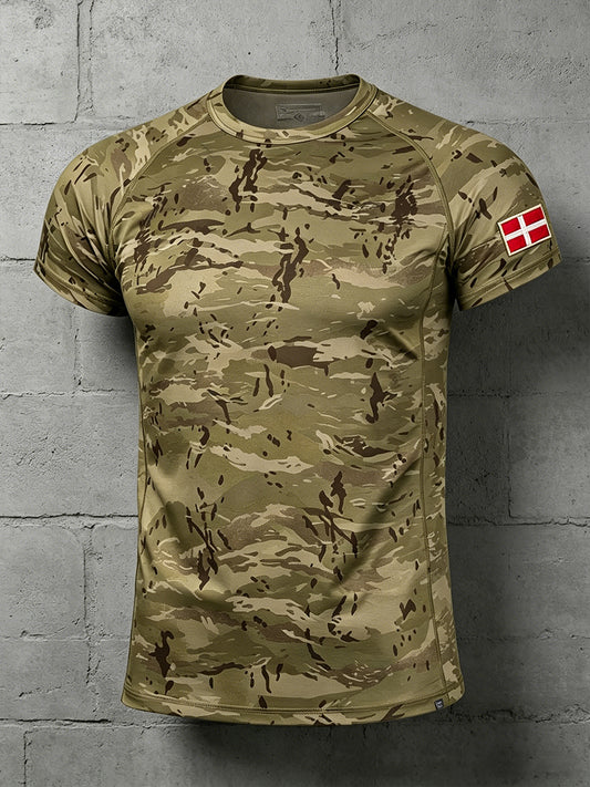 Mænds afslappet t-shirt med korte ærmer og camouflageprint