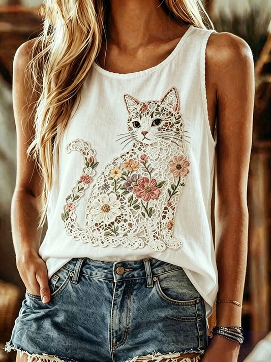 Kvinders blonder katteprint afslappet vest