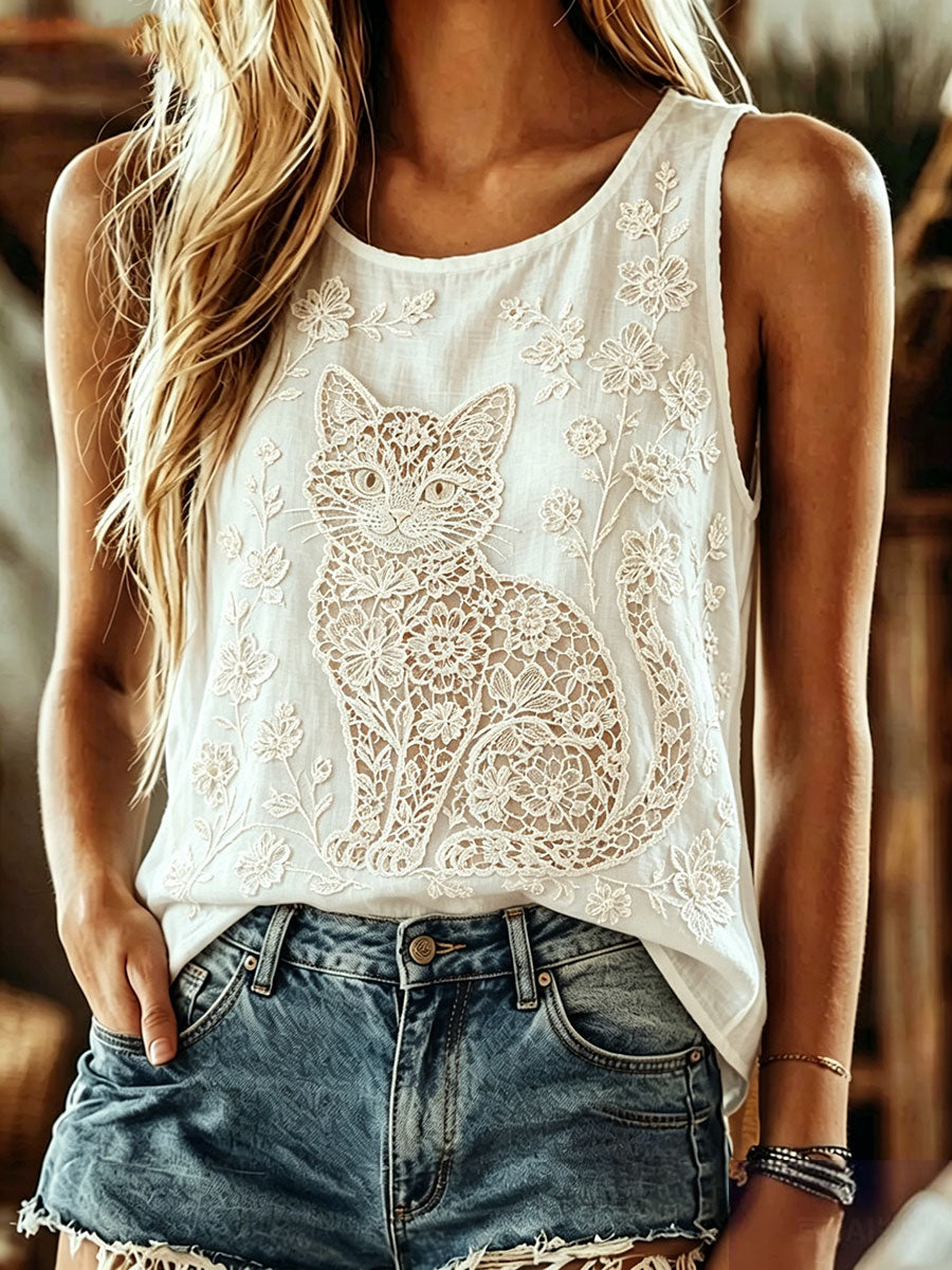 Kvinders blonder katteprint afslappet vest
