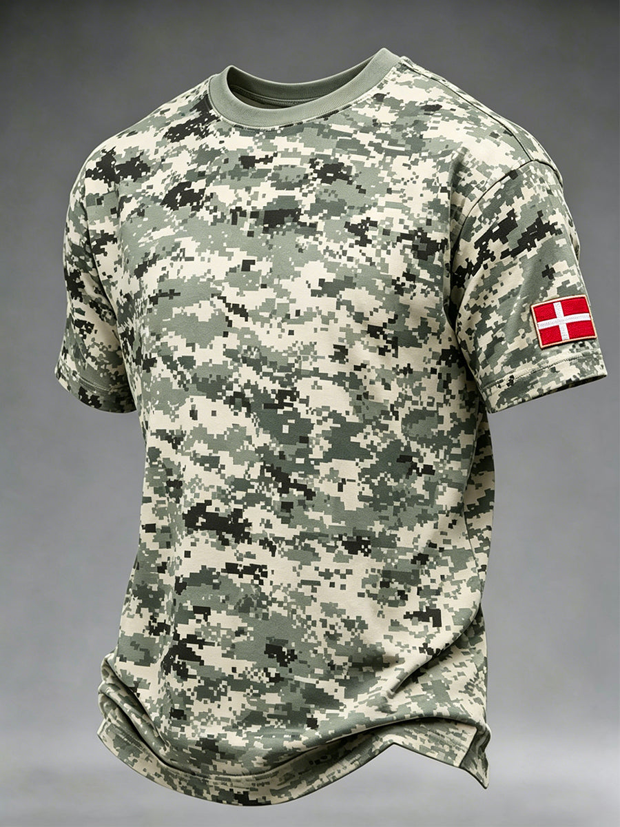 Mænds camouflageprint t-shirt med korte ærmer