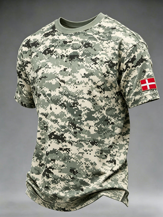 Mænds camouflageprint t-shirt med korte ærmer