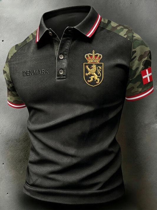 Mænds kortærme Polo skjorte med camouflage og løve print