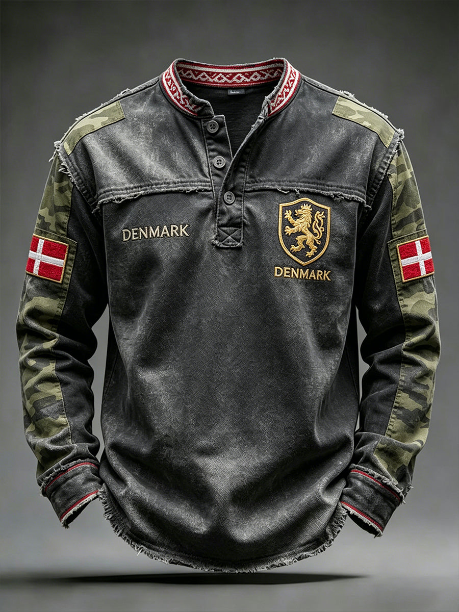 Mænds Camouflage langærme V-hals top med løve print