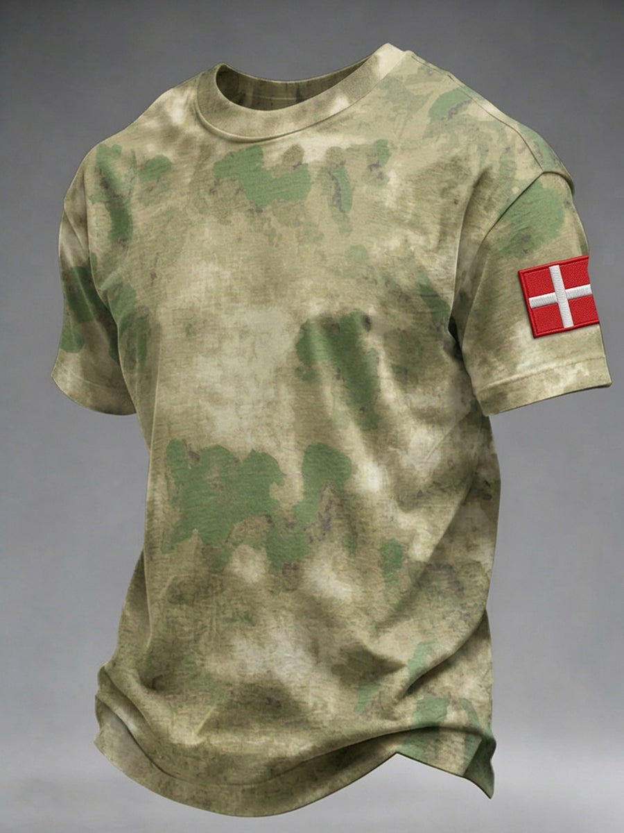 Mænds camouflageprint t-shirt med korte ærmer