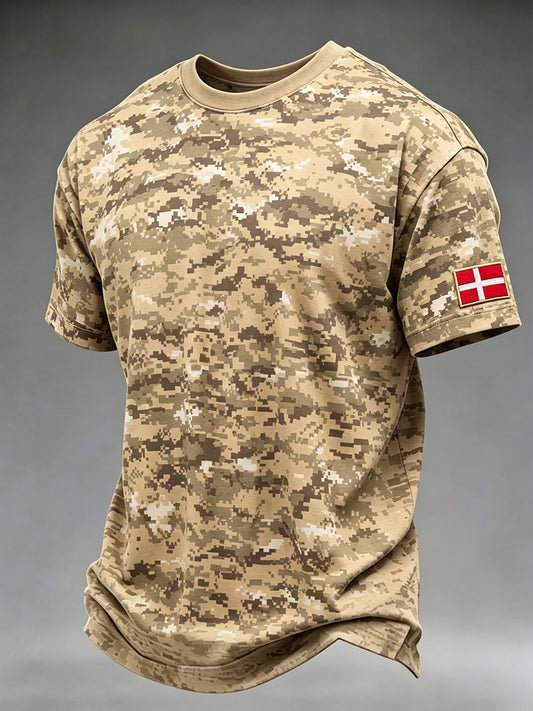Mænds camouflageprint t-shirt med korte ærmer
