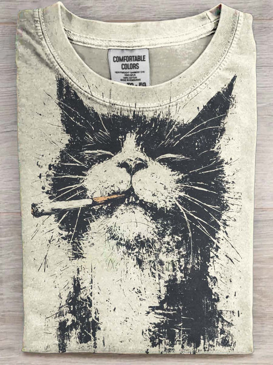 Rygning kat print Casual Short-ærme T-shirt