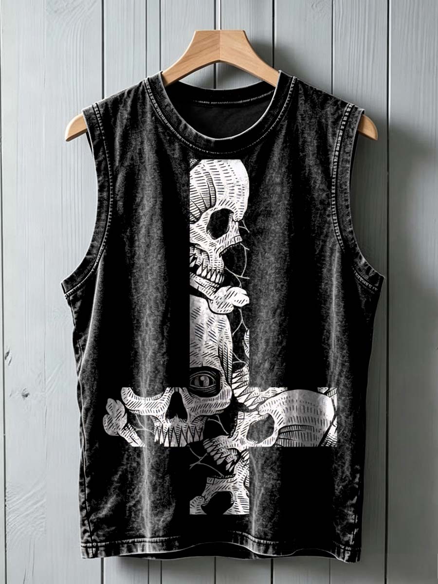 Skull og kryds Print Casual Sleeveless Vest Toppe