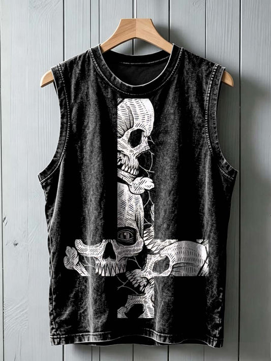 Skull og kryds Print Casual Sleeveless Vest Toppe