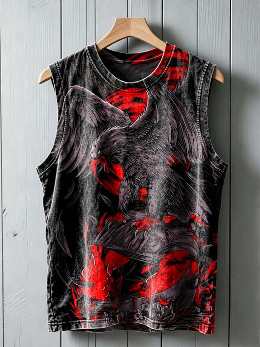 Mørk Blood Eagle Print Casual ærmerløs Vest Toppe