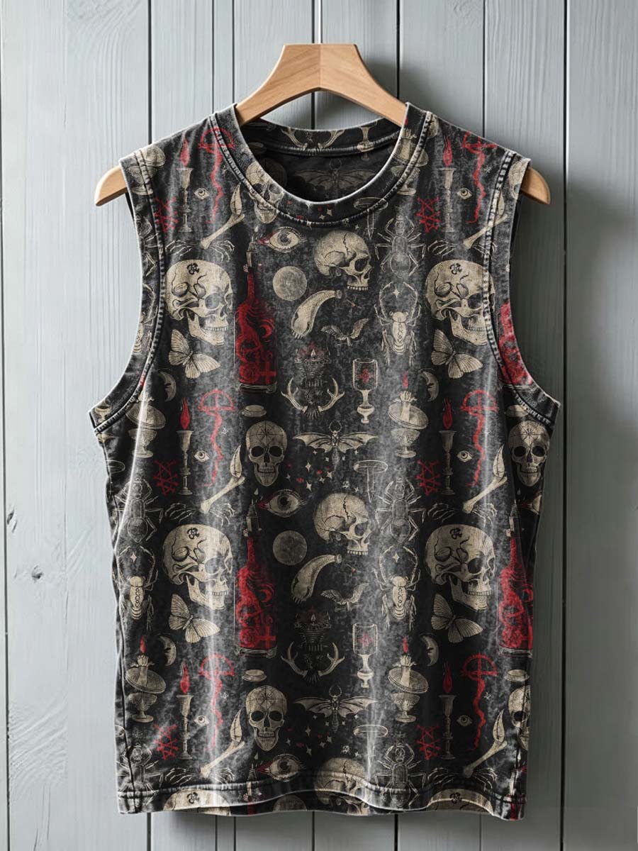 Mørk Skull Print Casual Slemløs Vest Toppe