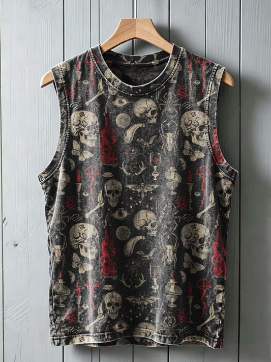 Mørk Skull Print Casual Slemløs Vest Toppe